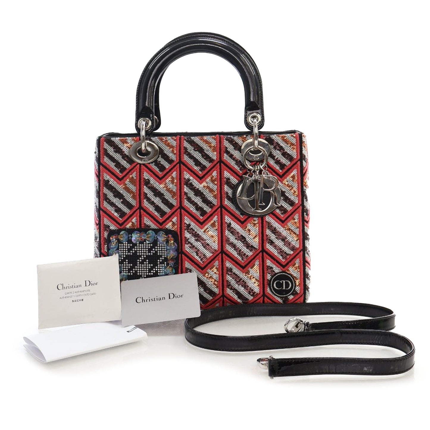 Dior Medium Patent Sequin Embroidered Lady Dior