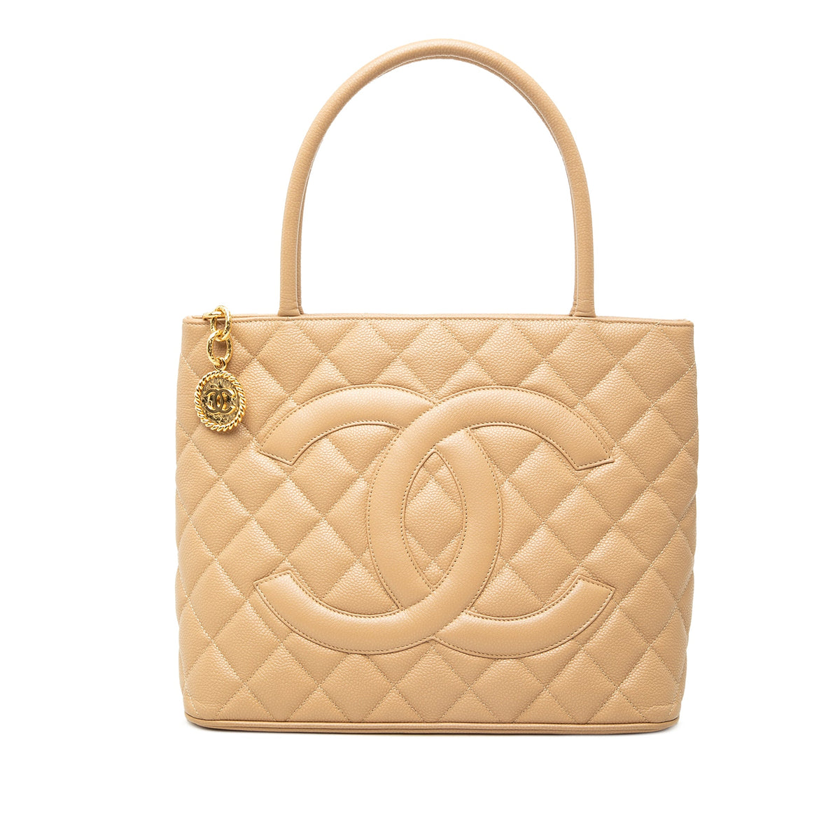 Chanel Caviar Medallion Tote — Beige