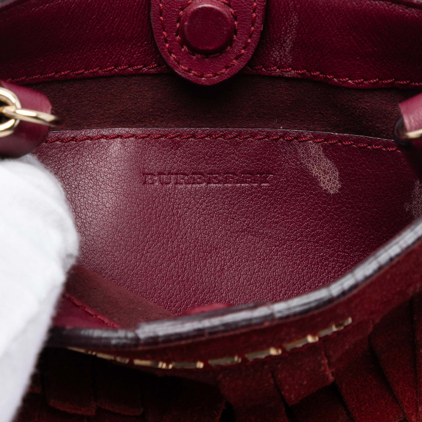 Burberry Mini Suede Fringe Bucket Bag