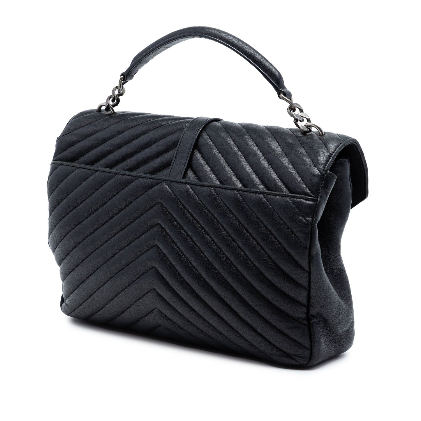 Saint Laurent Large Sheepskin Chevron Monogram Monochrome College Bag