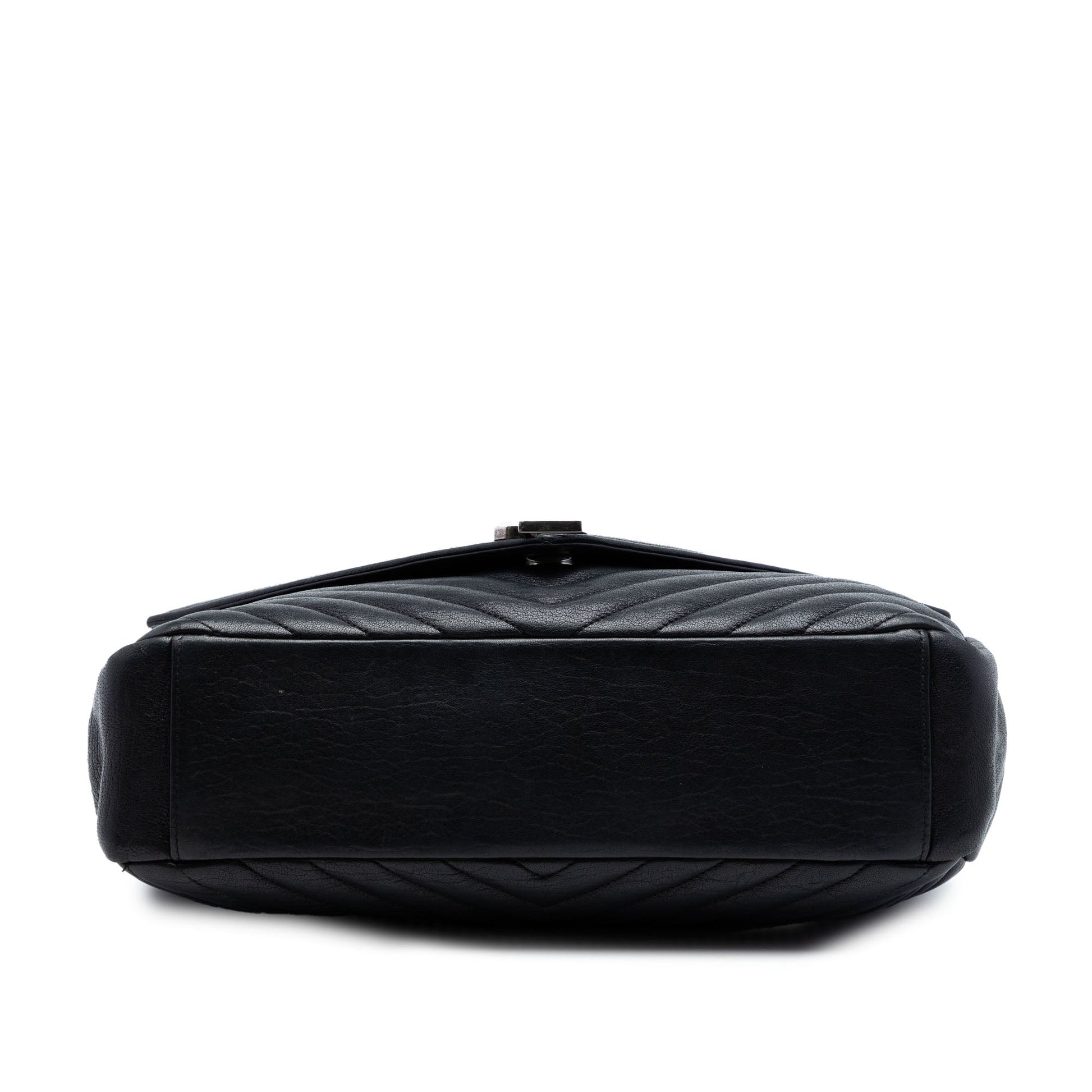 Saint Laurent Large Sheepskin Chevron Monogram Monochrome College Bag