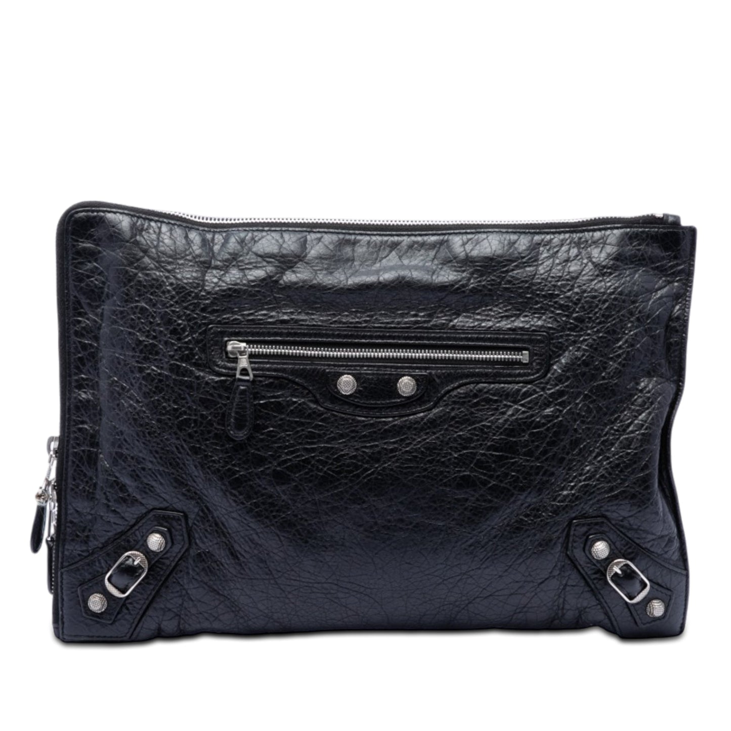 Balenciaga Lambskin Motocross Giant 12 Zip Around Flat Clutch