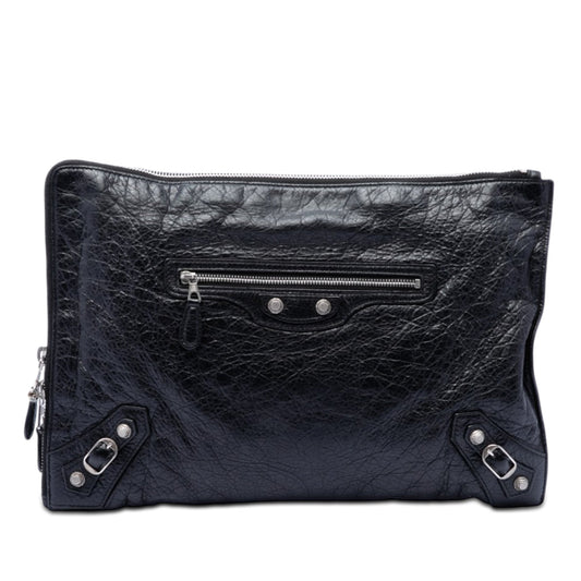 Balenciaga Lambskin Motocross Giant 12 Zip Around Flat Clutch