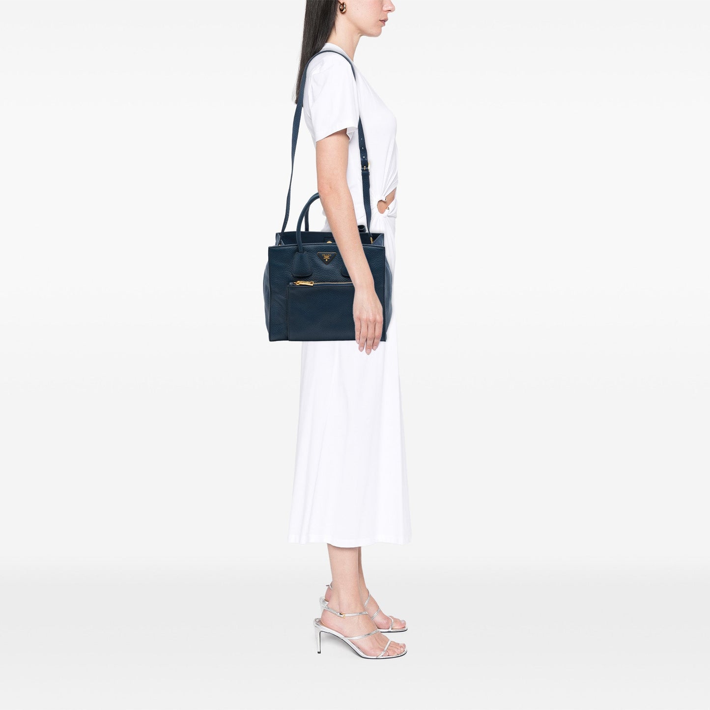Prada Vitello Daino Front Pocket Open Convertible Tote
