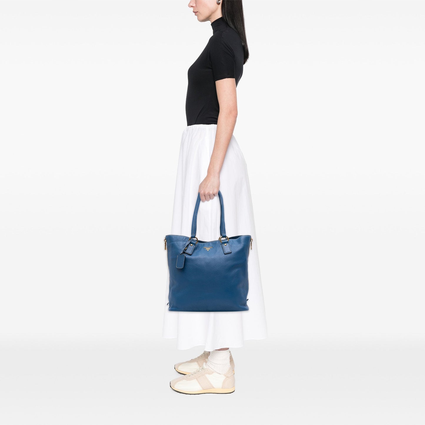 Prada Vitello Daino Side Zip Shopper Tote
