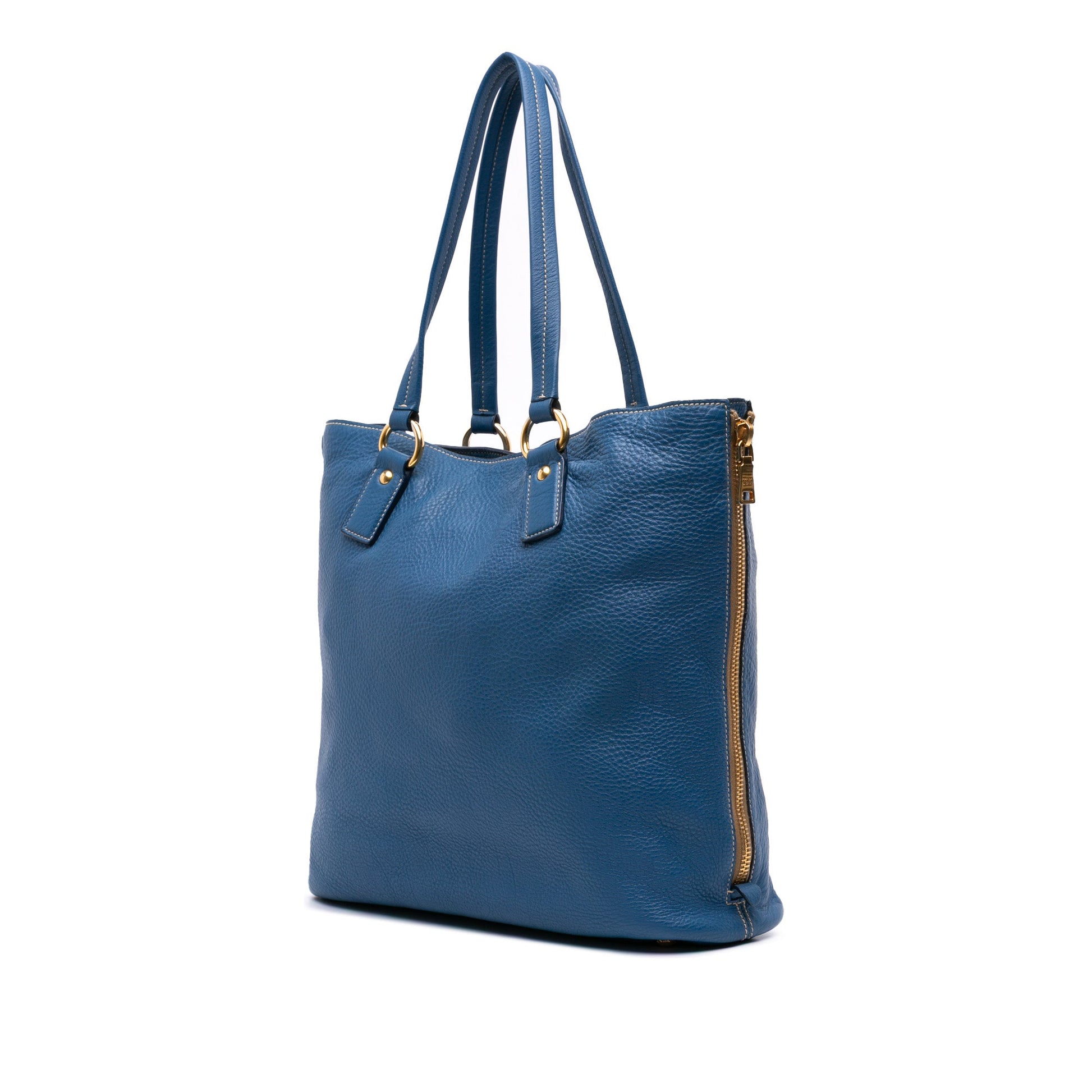 Prada Vitello Daino Side Zip Shopper Tote