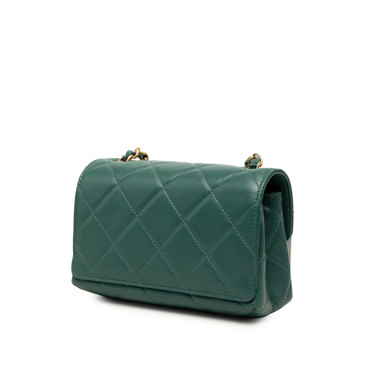 Chanel Mini Lambskin Diamond Lock Flap — Green