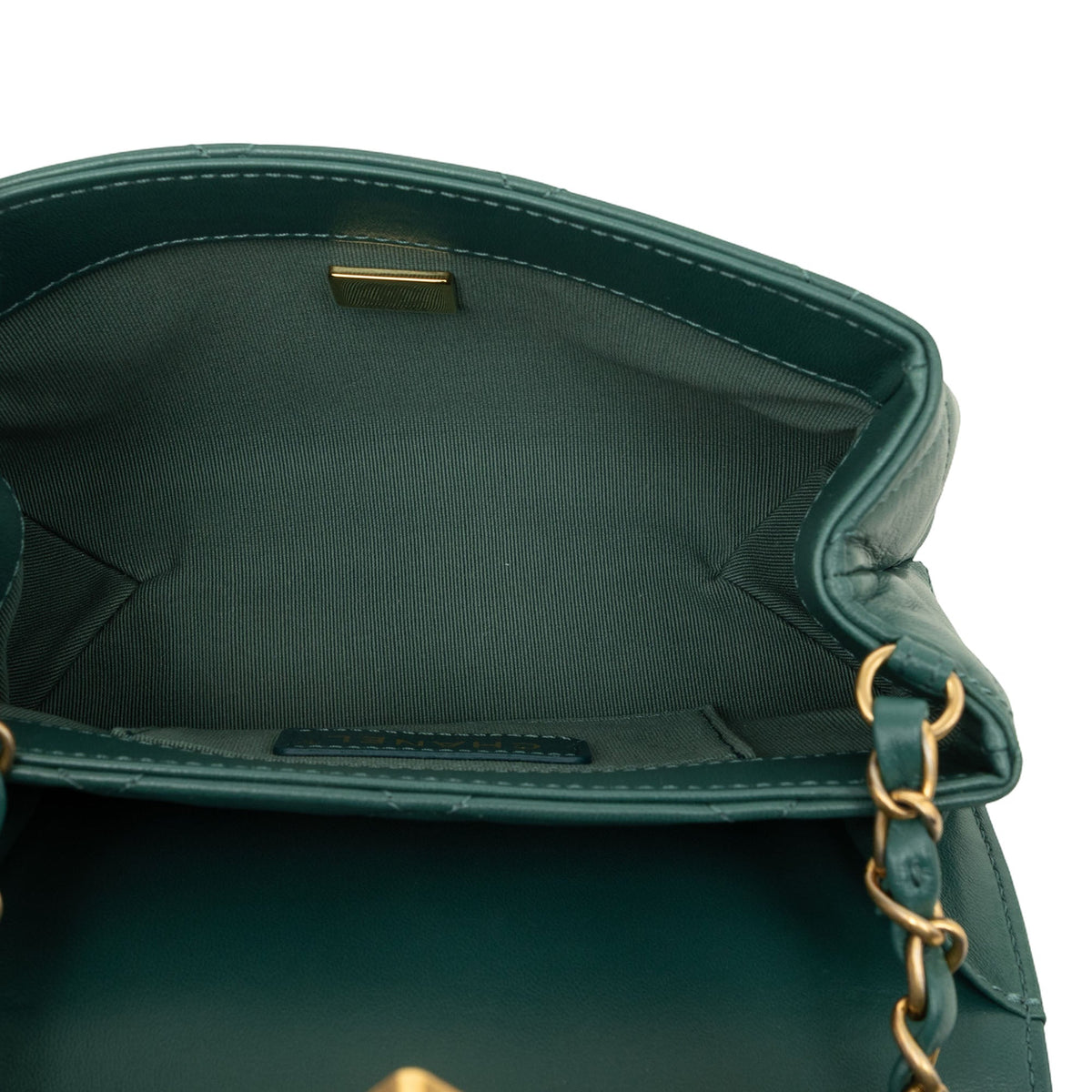 Chanel Mini Lambskin Diamond Lock Flap — Green