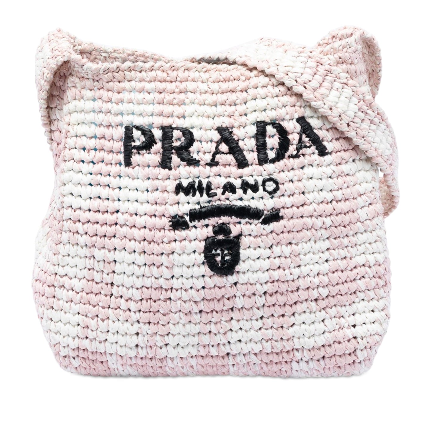 Prada Raffia Effect Crochet Embroidered Logo Crossbody