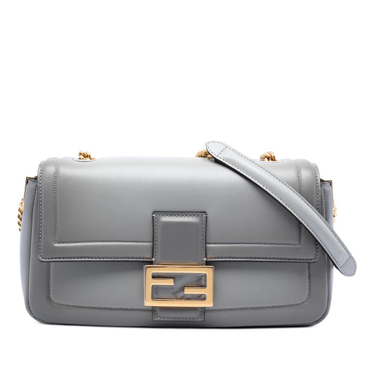 Fendi Leather Baguette Chain Midi Shoulder Bag