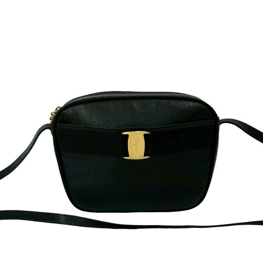 Ferragamo Embossed Lizard Leather Vara Crossbody