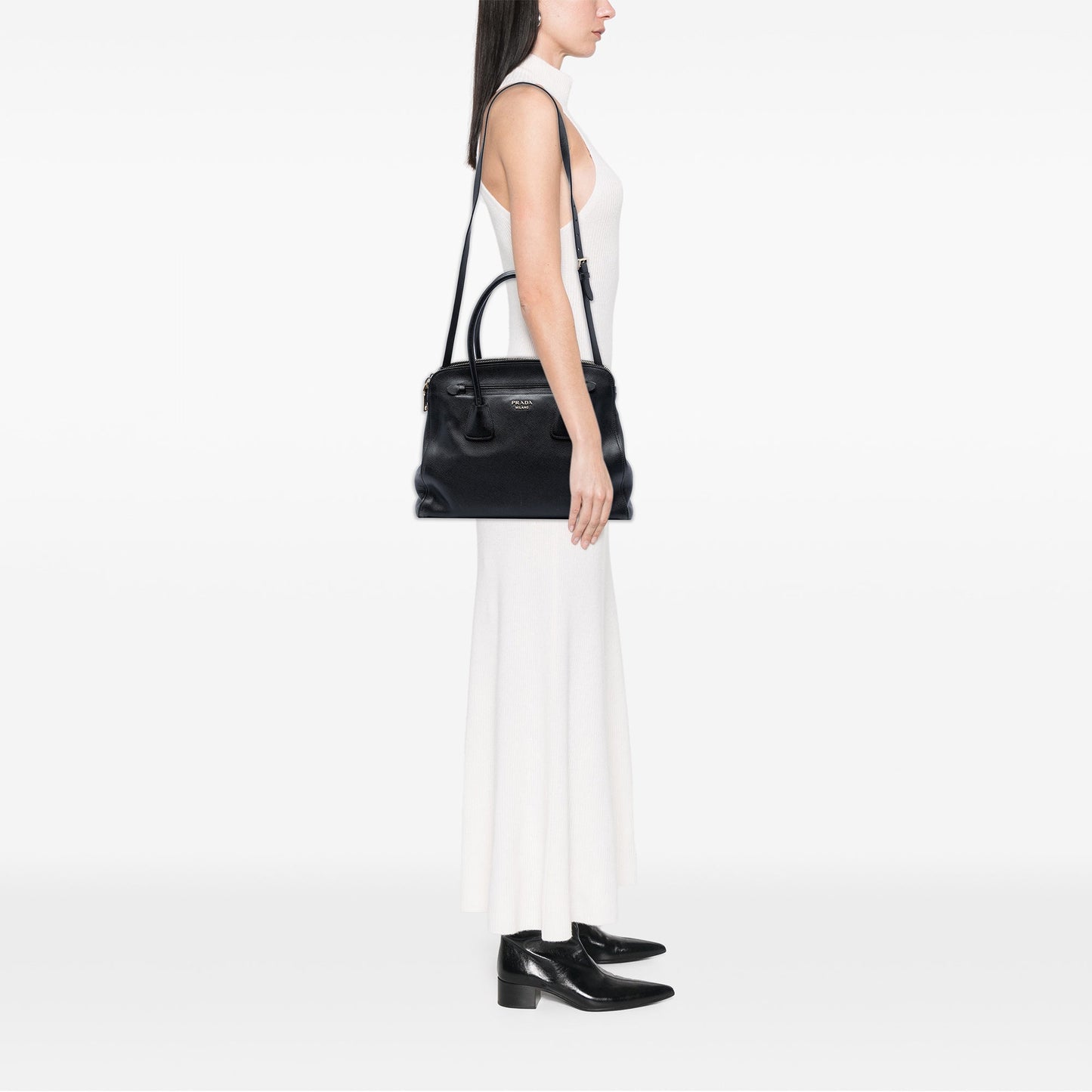 Prada Large Saffiano Cuir Double Zip Top Handle Bag