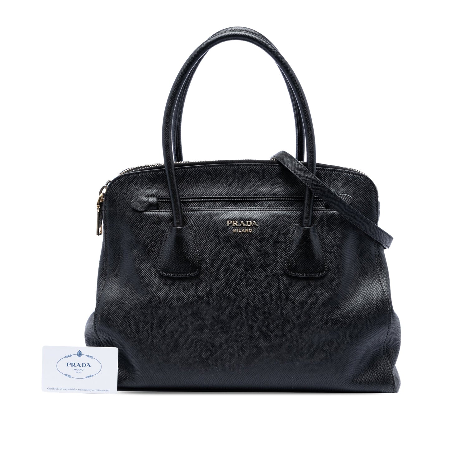 Prada Large Saffiano Cuir Double Zip Top Handle Bag
