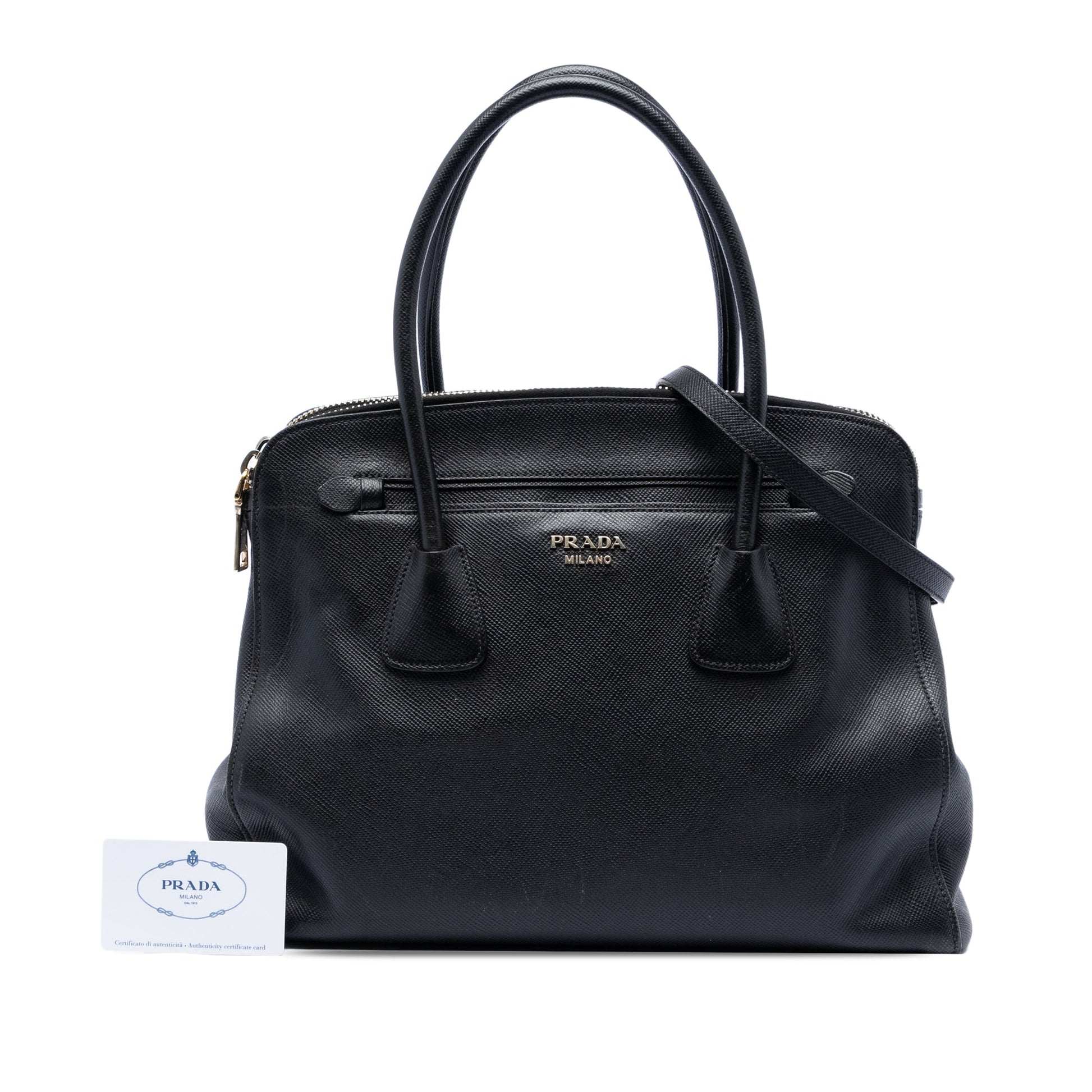 Prada Large Saffiano Cuir Double Zip Top Handle Bag