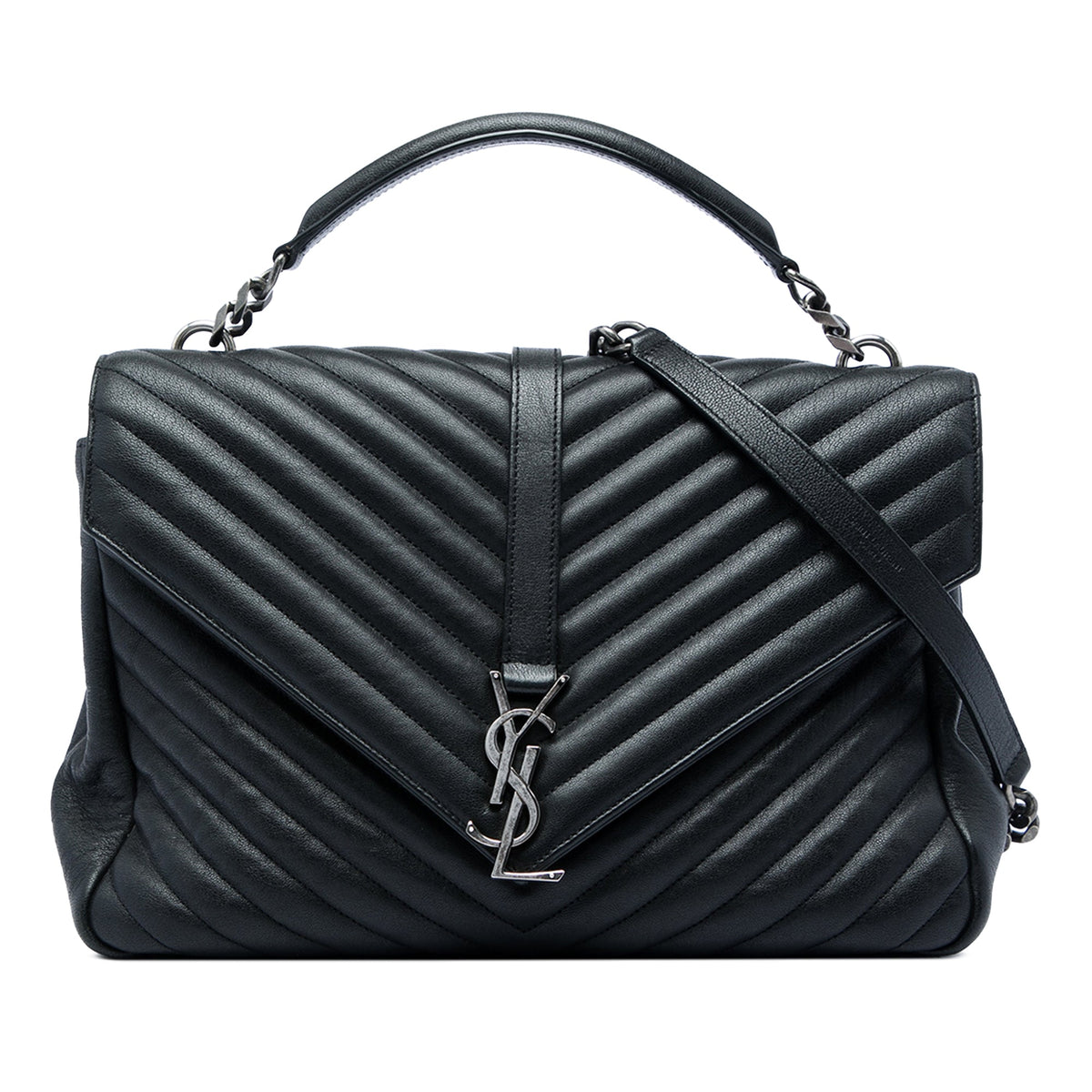 Saint Laurent Large Chevron Sheepskin Monogram College Satchel