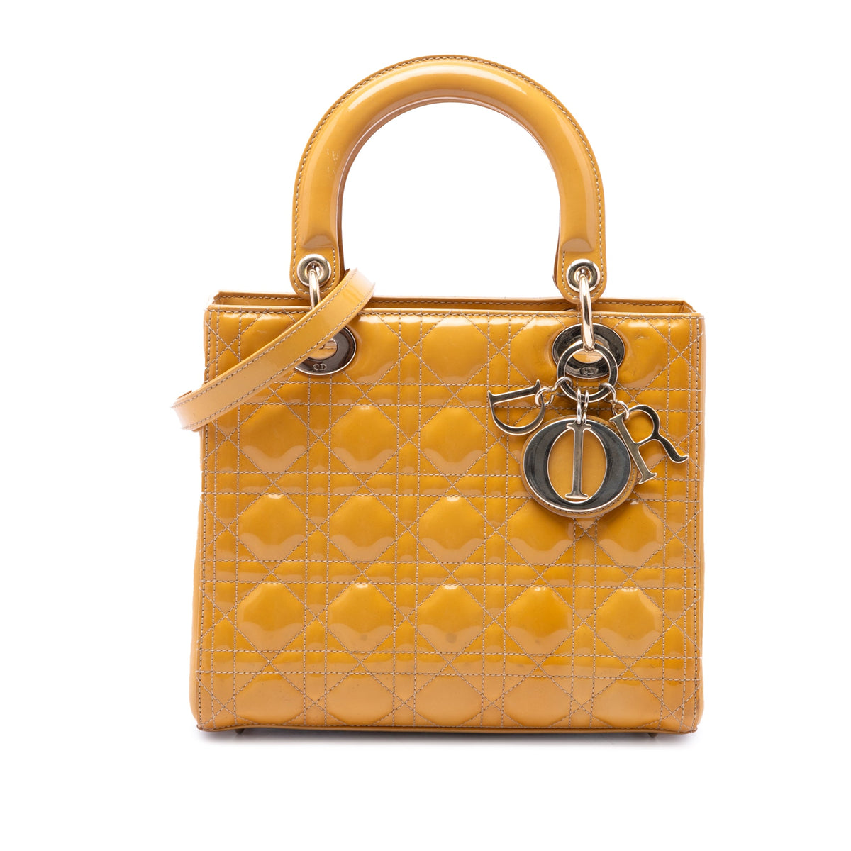 Dior Medium Patent Cannage Lady Dior — Yellow