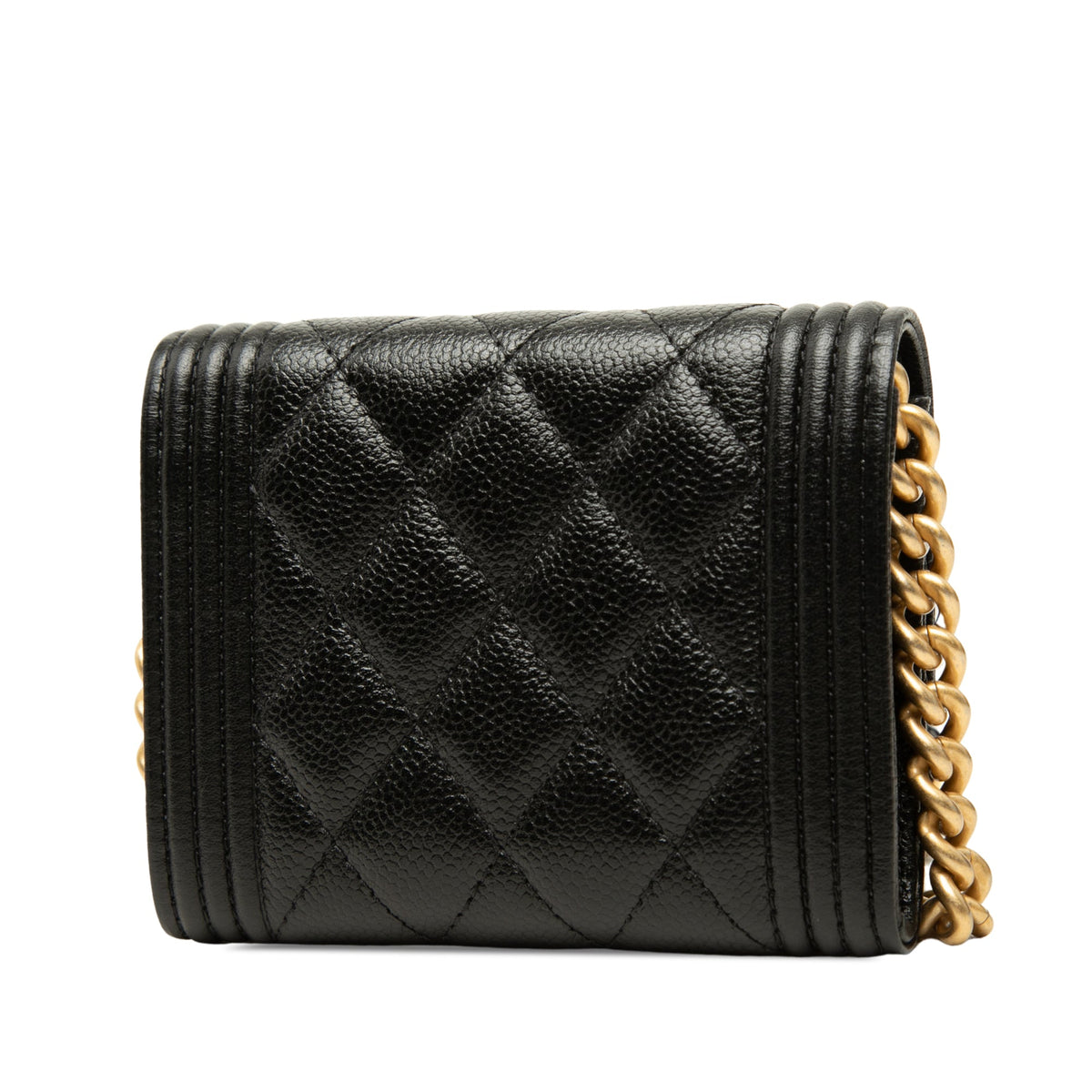 Chanel Quilted Caviar Boy Card Holder with Chain