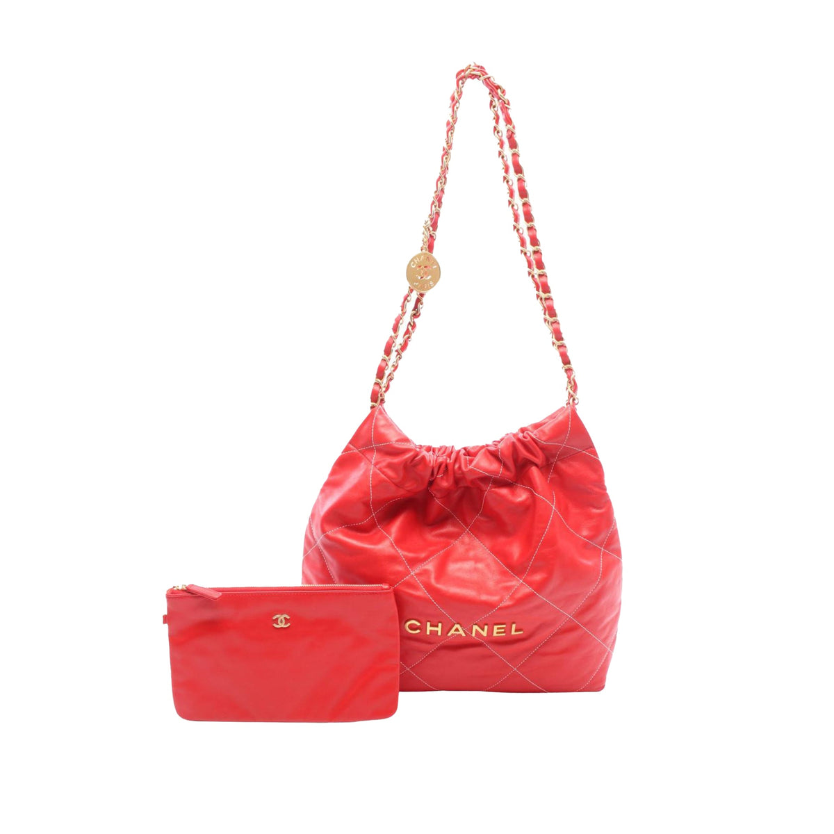 Chanel Small Quilted Shiny Calfskin 22 Shoulder Bag — Red