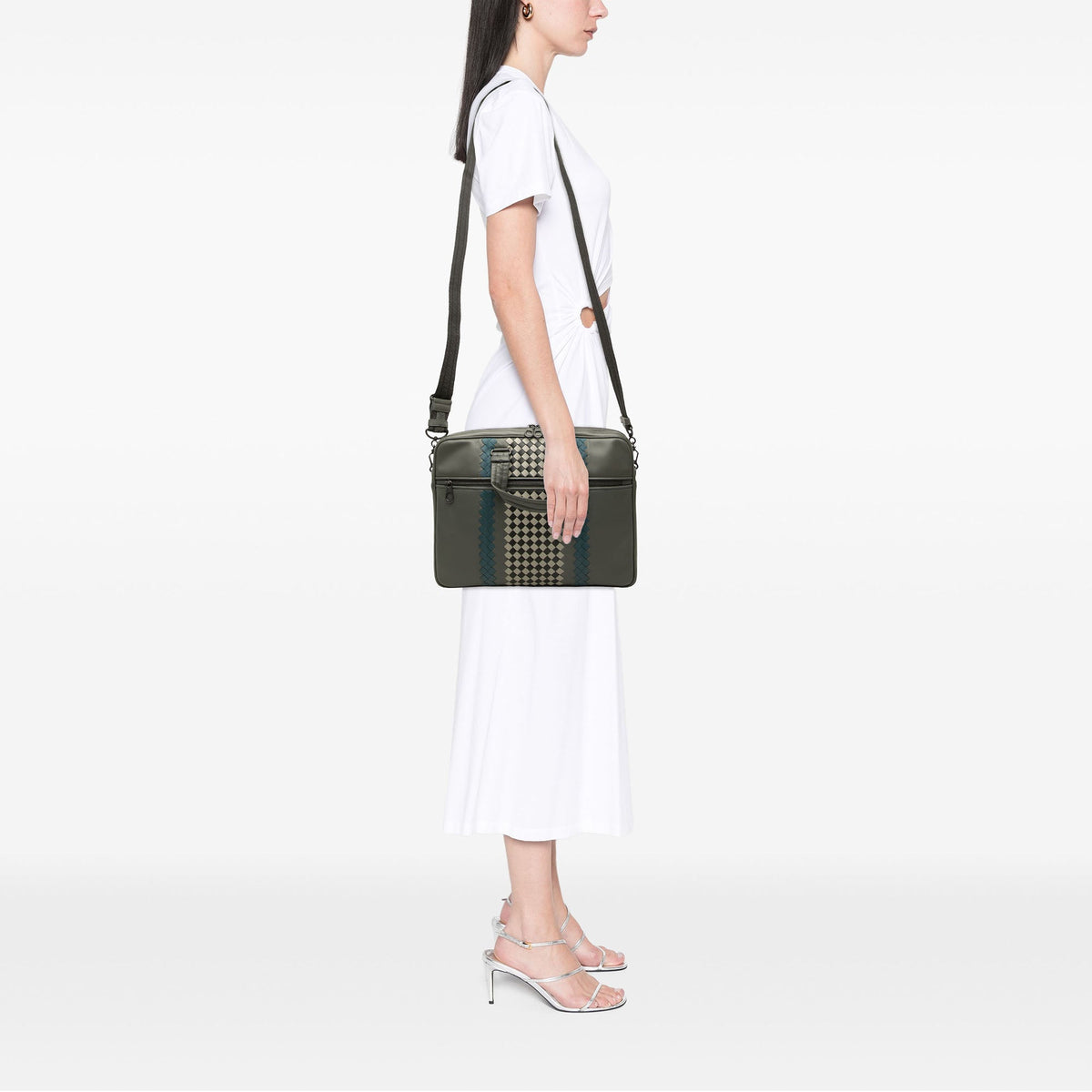 Bottega Veneta Intrecciato Trimmed Leather Briefcase — Gray
