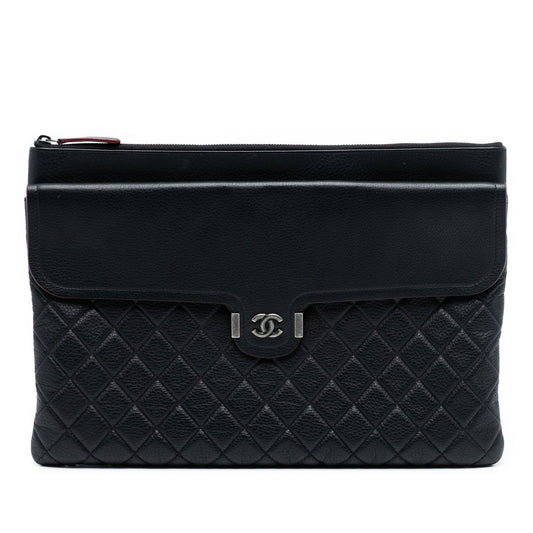 Chanel Large Quilted Grained Calfskin Archi Chic Cosmetic Case