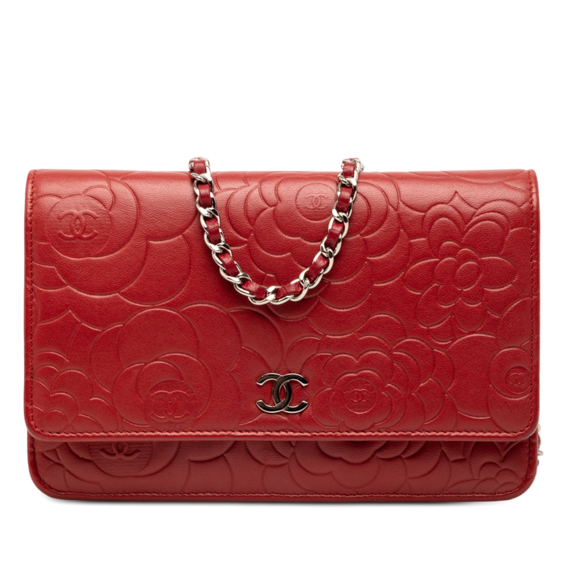 Chanel CC Embossed Lambskin Camellia Wallet On Chain