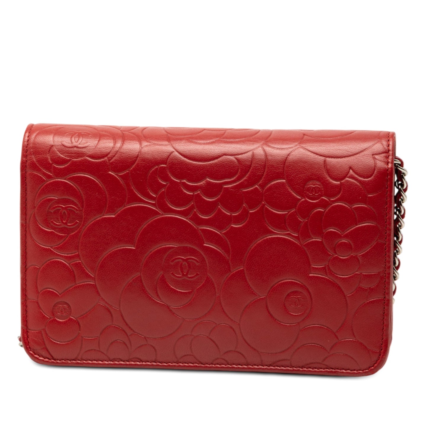 Chanel CC Embossed Lambskin Camellia Wallet On Chain
