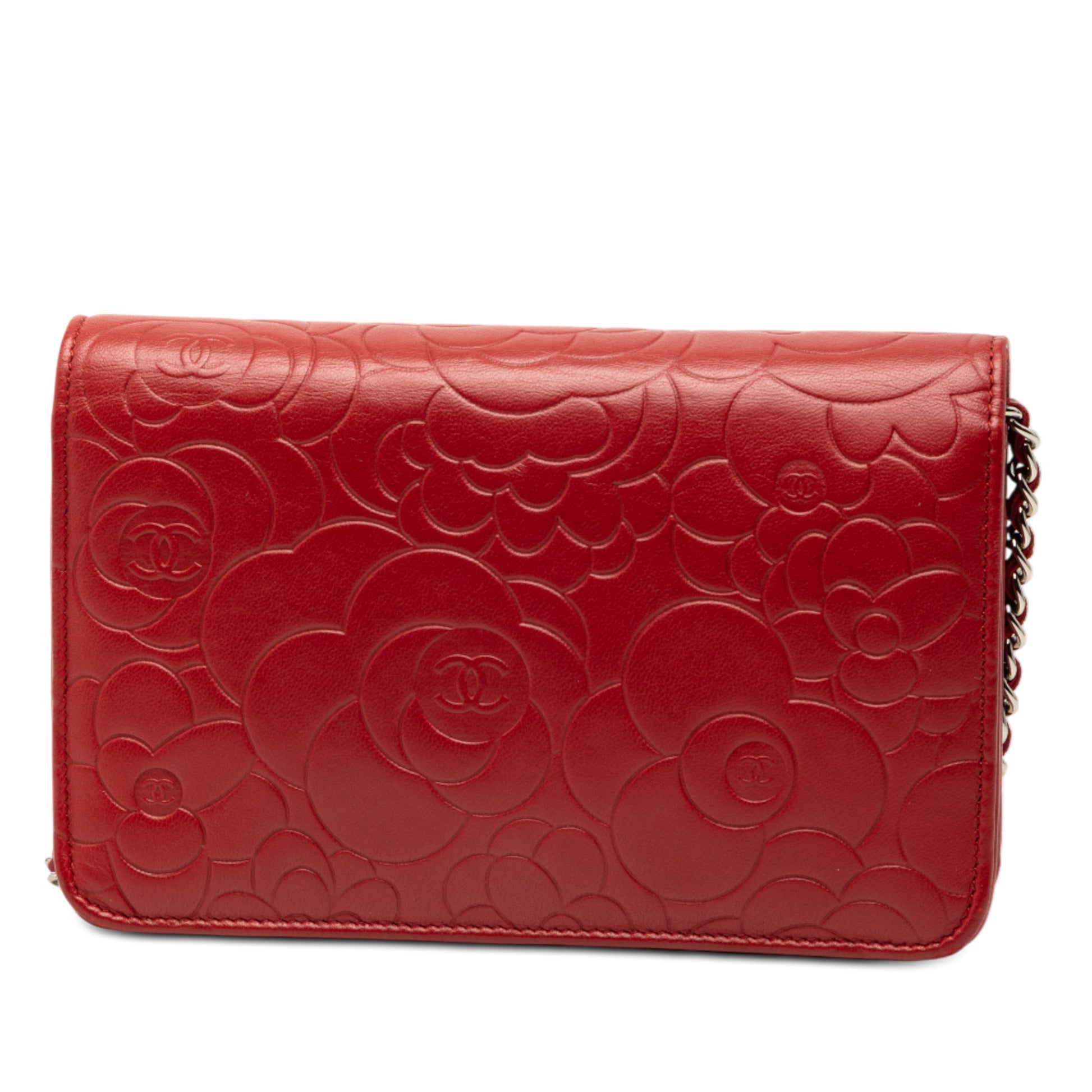 Chanel CC Embossed Lambskin Camellia Wallet On Chain