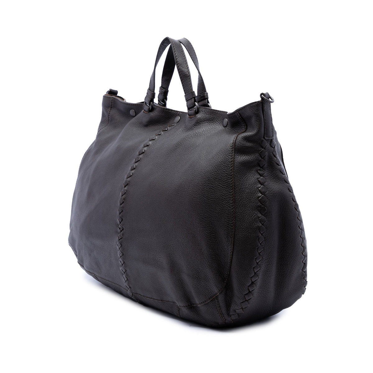 Bottega Veneta Intrecciato Trimmed Cervo Deerskin Convertible Tote — Brown