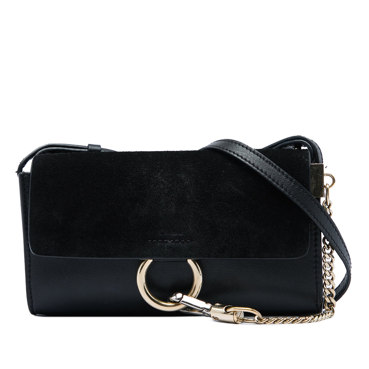 Chloé Mini Calfskin and Suede Faye Chain Crossbody — Black