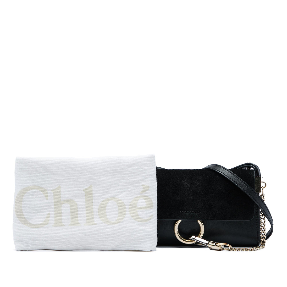 Chloé Mini Calfskin and Suede Faye Chain Crossbody — Black