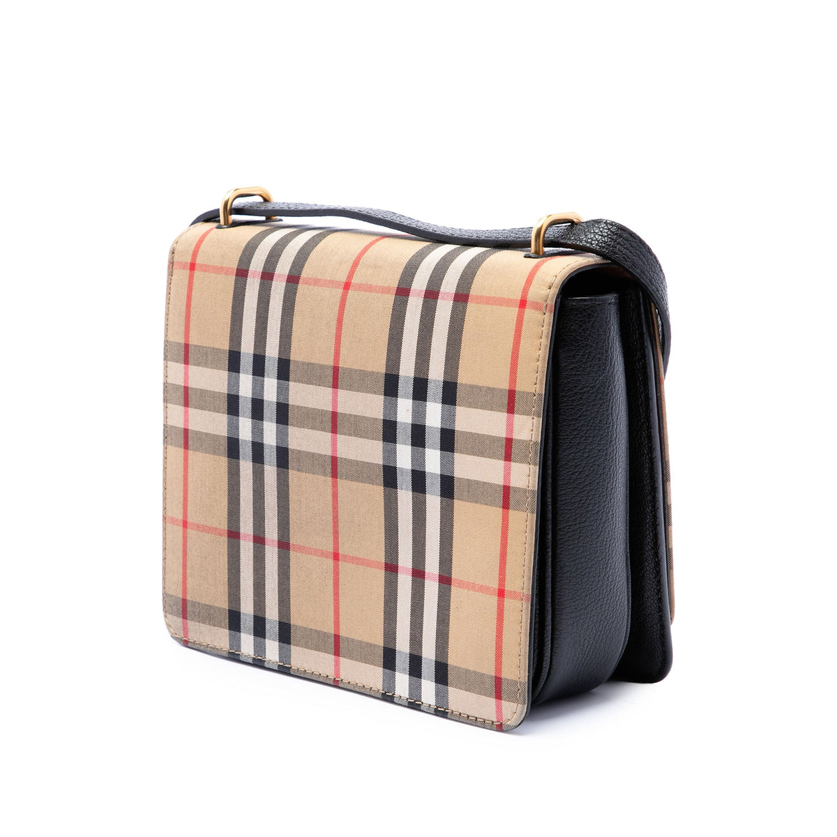 Burberry Small Goatskin Trimmed House Check Canvas D Ring Crossbody — Beige