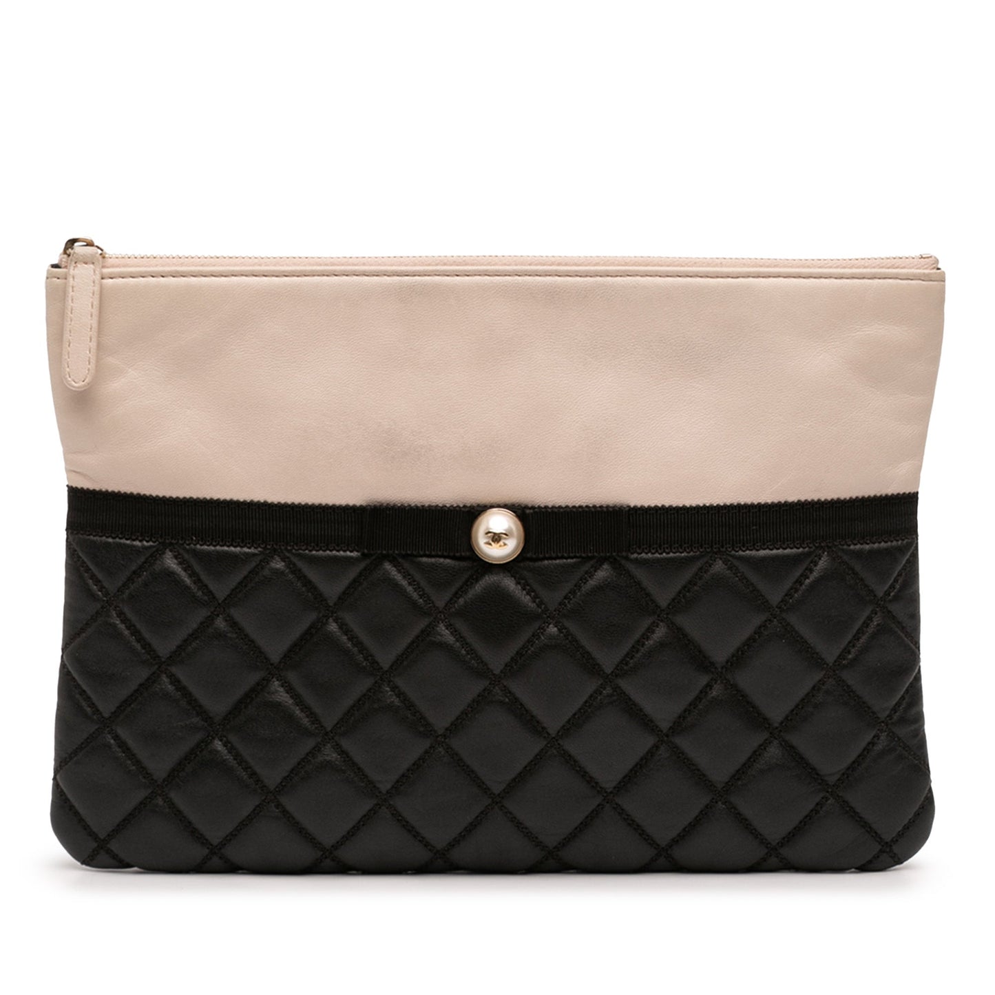 Chanel Medium Quilted Lambskin and Calfskin Pearl O Case Clutch