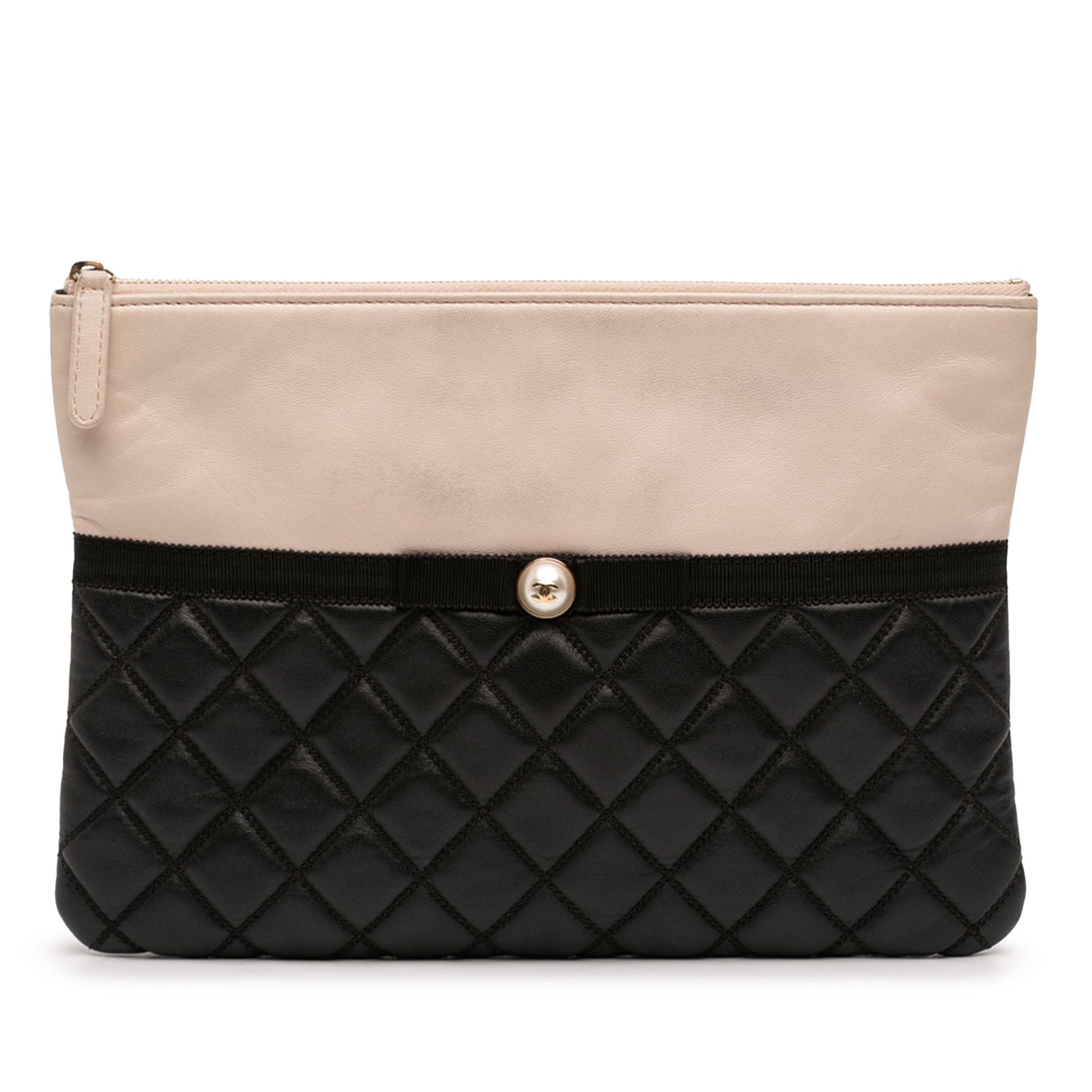 Chanel Medium Quilted Lambskin and Calfskin Pearl O Case Clutch