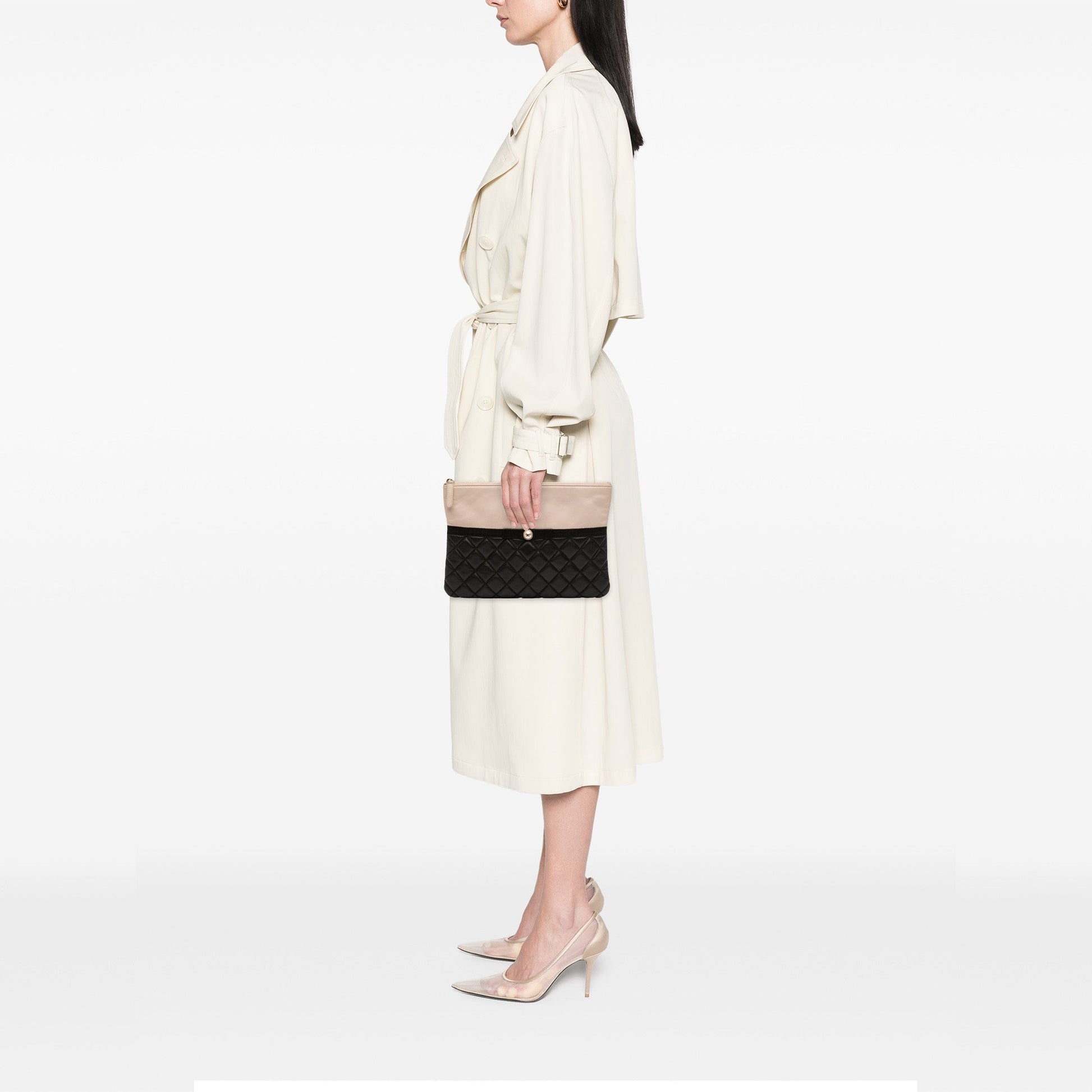 Chanel Medium Quilted Lambskin and Calfskin Pearl O Case Clutch