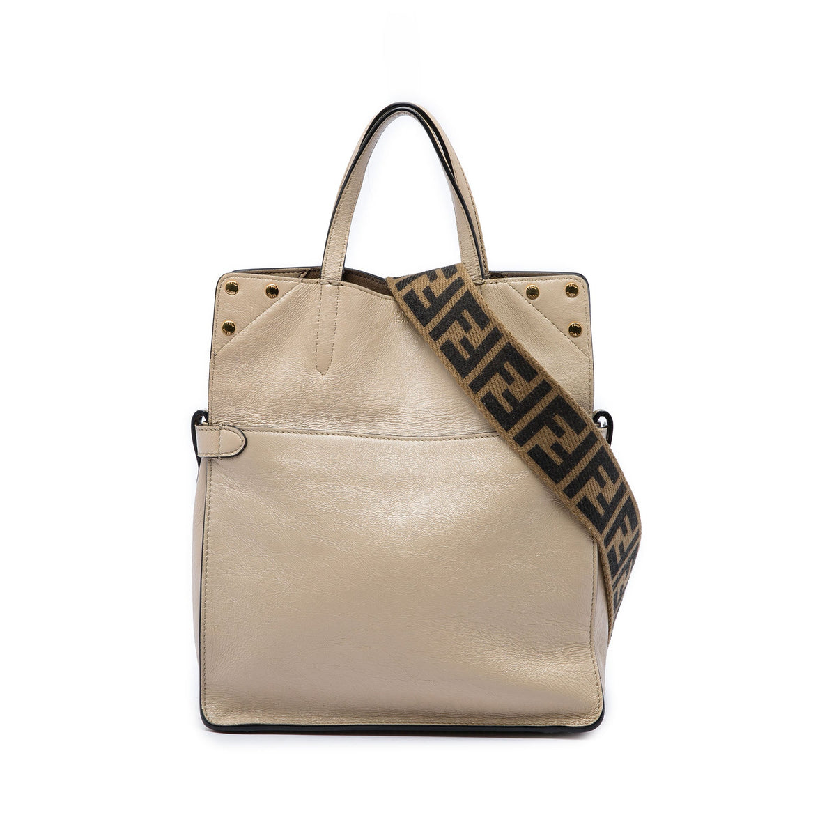 Fendi Vitello Grace and Suede Flip Satchel — Beige