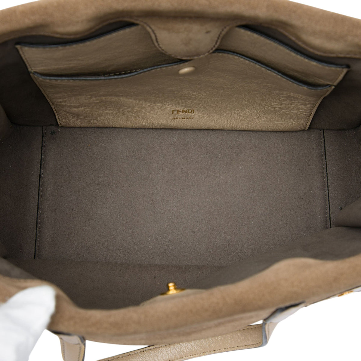 Fendi Vitello Grace and Suede Flip Satchel — Beige