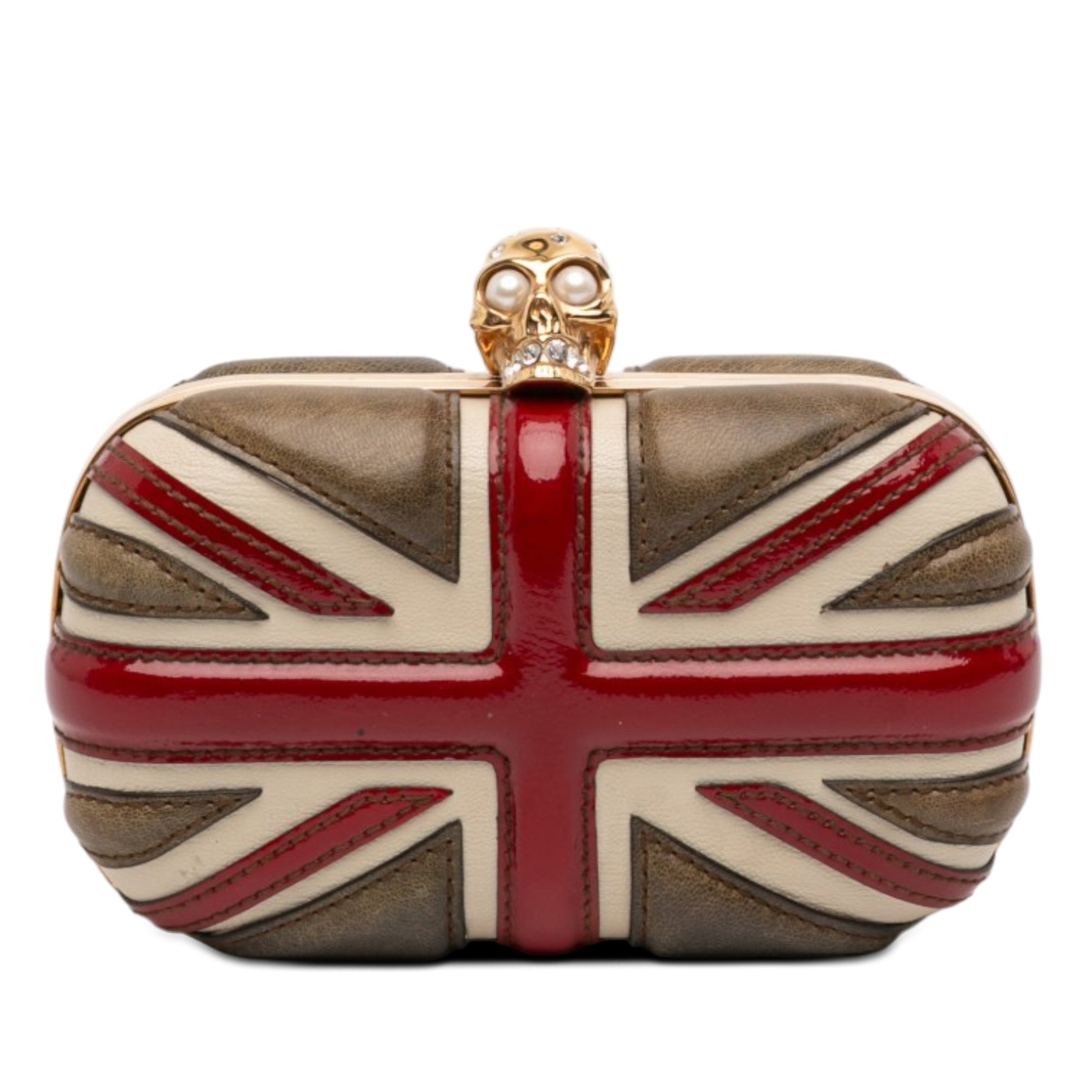 Alexander McQueen Calfskin and Patent Britannia Skull Box Clutch