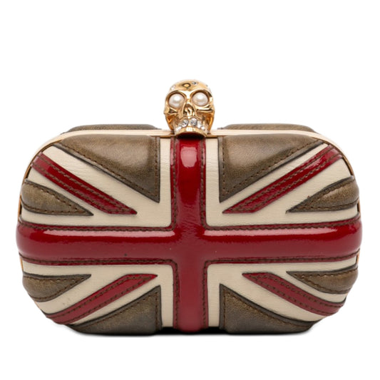 Alexander McQueen Calfskin and Patent Britannia Skull Box Clutch