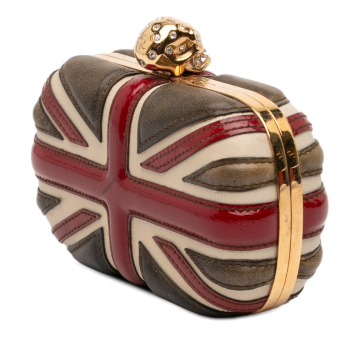 Alexander McQueen Calfskin and Patent Britannia Skull Box Clutch
