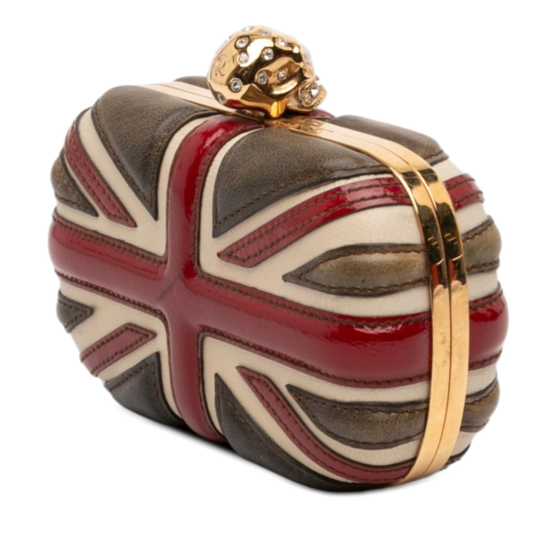 Alexander McQueen Calfskin and Patent Britannia Skull Box Clutch