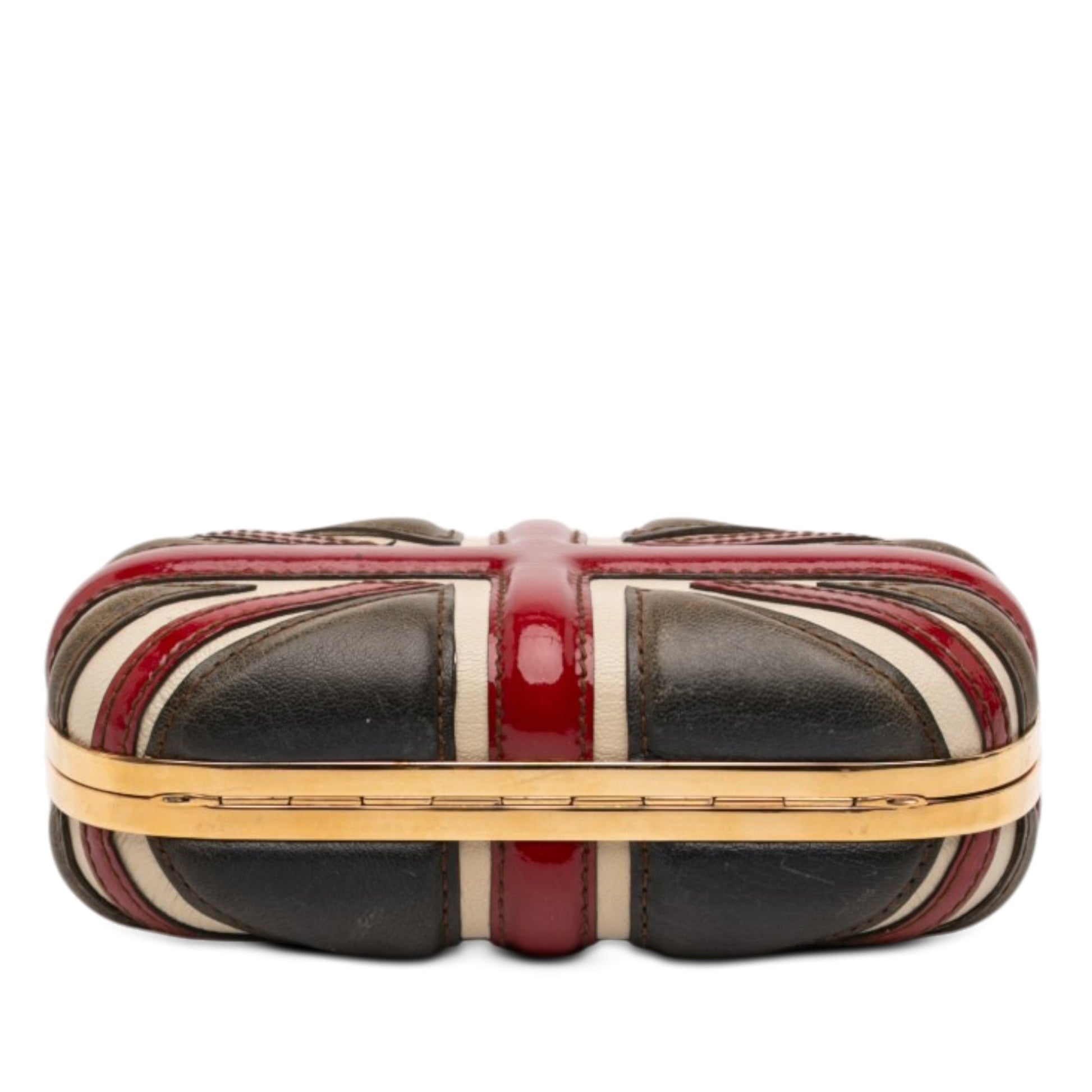 Alexander McQueen Calfskin and Patent Britannia Skull Box Clutch