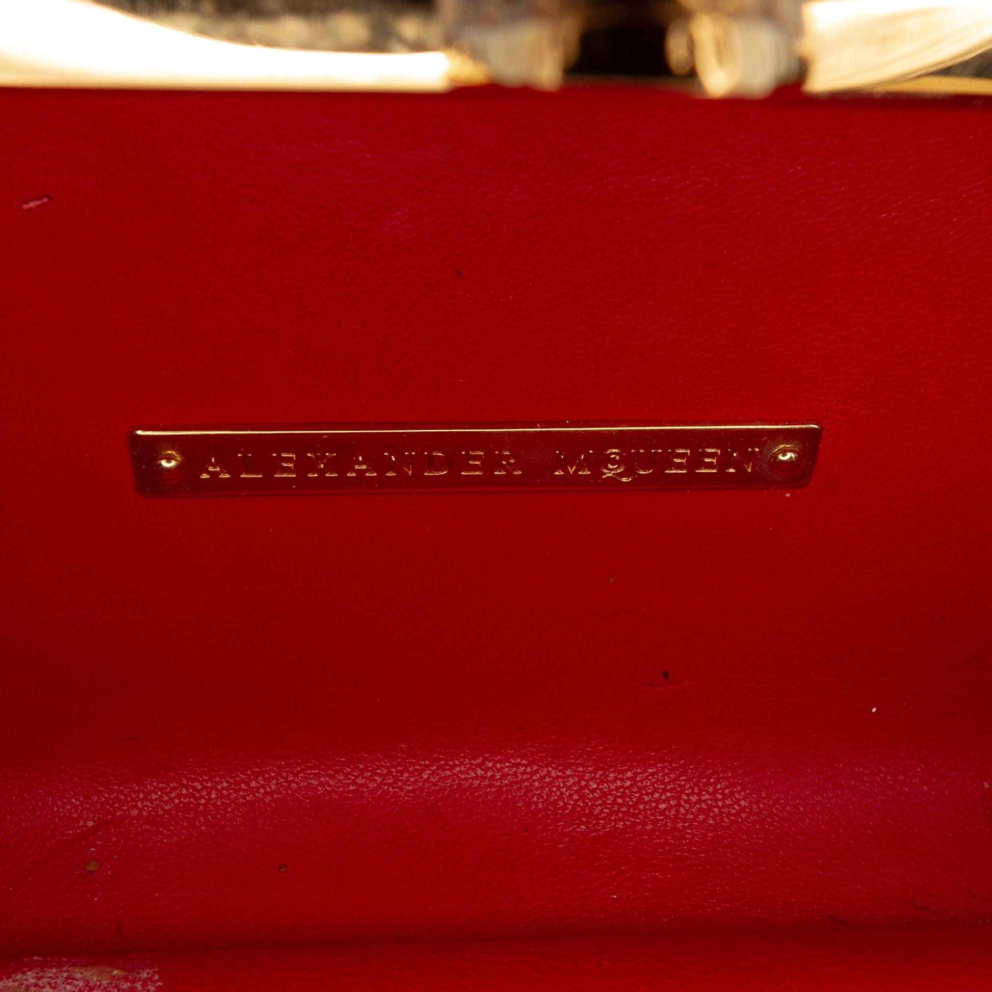 Alexander McQueen Calfskin and Patent Britannia Skull Box Clutch