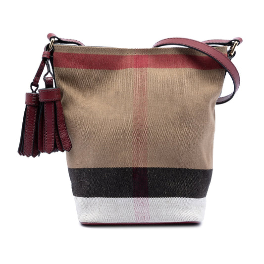 Burberry Mini Mega Check Canvas Ashby Tassel Bucket Bag