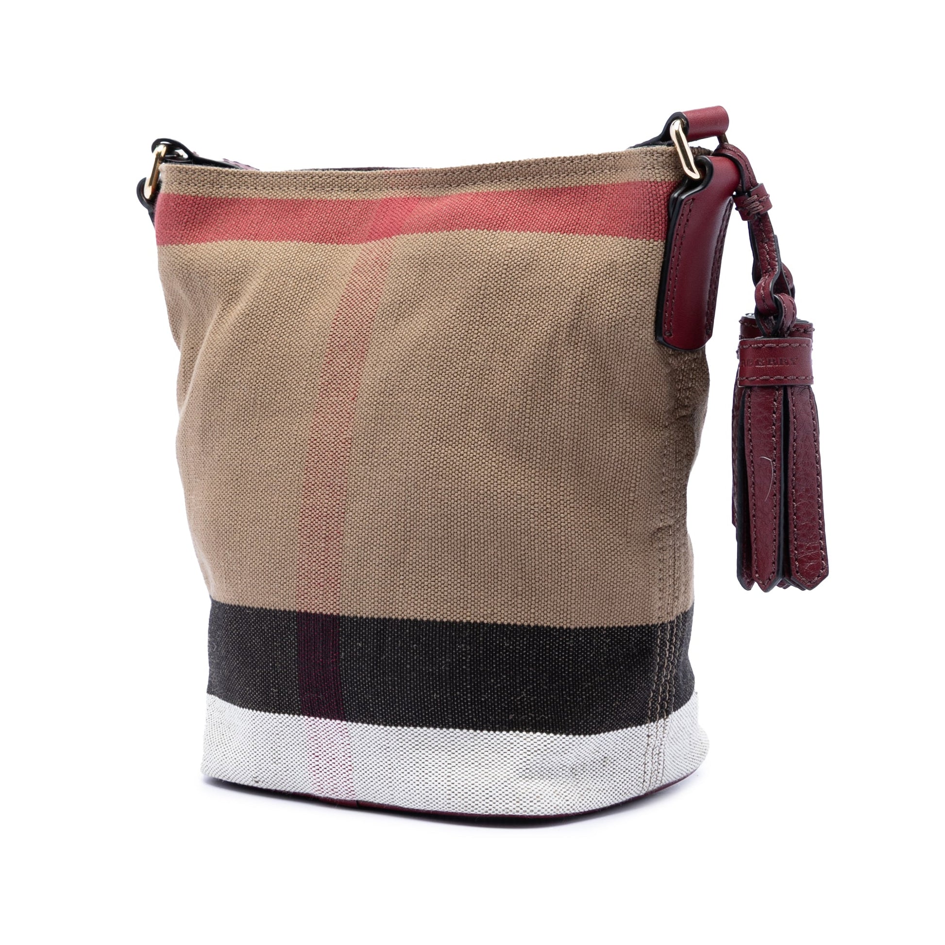 Burberry Mini Mega Check Canvas Ashby Tassel Bucket Bag