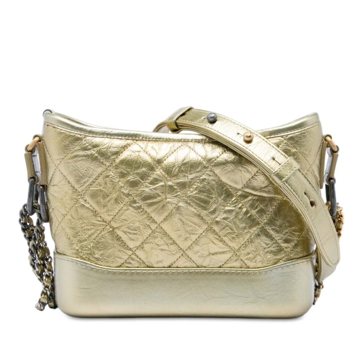 Chanel Small Quilted Metallic Aged Calfskin Gabrielle Hobo — Gold
