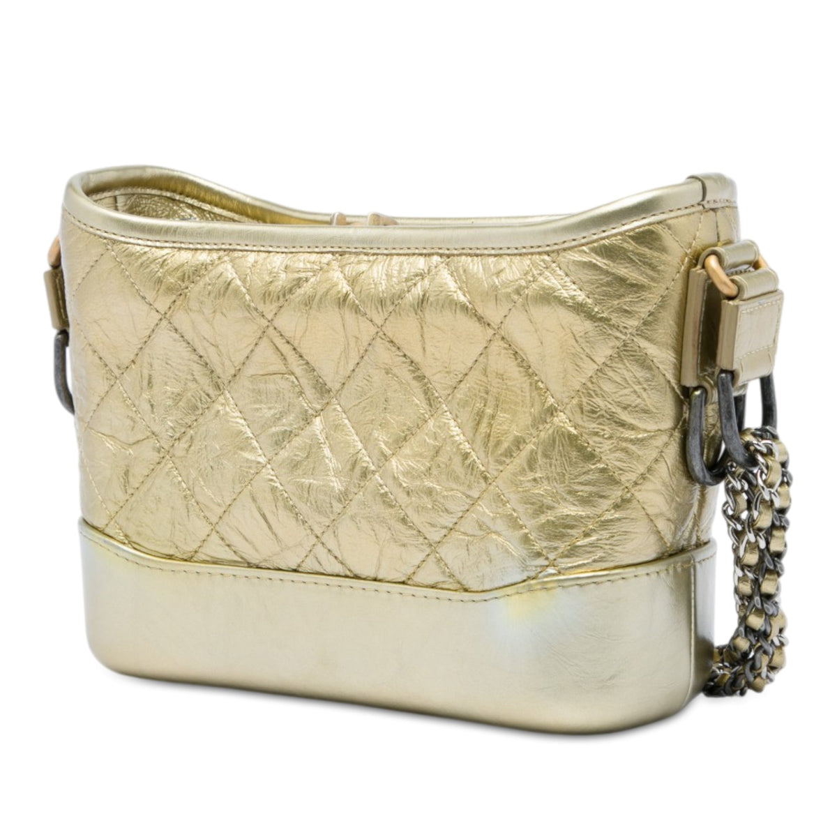 Chanel Small Quilted Metallic Aged Calfskin Gabrielle Hobo — Gold