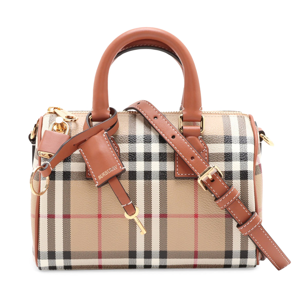 Burberry House Check Coated Canvas Boston Bag — Beige