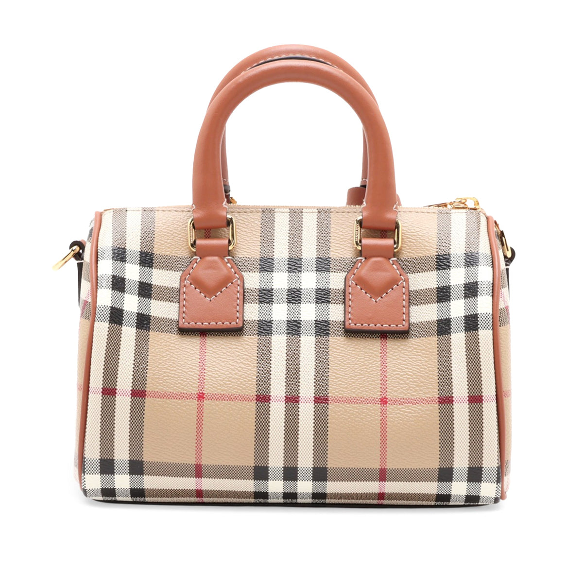 Burberry House Check Coated Canvas Boston Bag — Beige