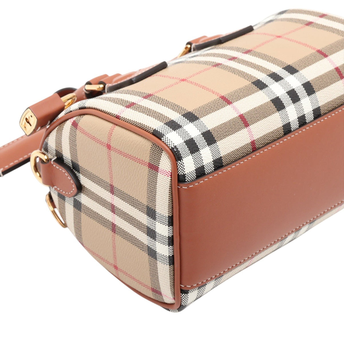 Burberry House Check Coated Canvas Boston Bag — Beige