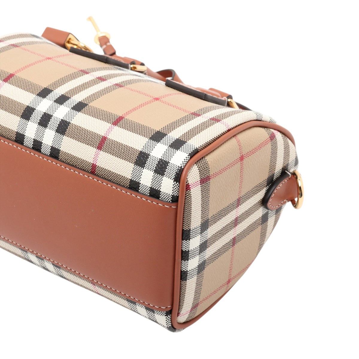 Burberry House Check Coated Canvas Boston Bag — Beige